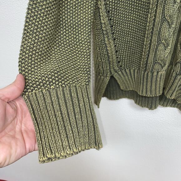 TRIBAL JEANS Women's M Green Cable Knit V Neck Long Sleeve Sweater - Picture 2 of 10